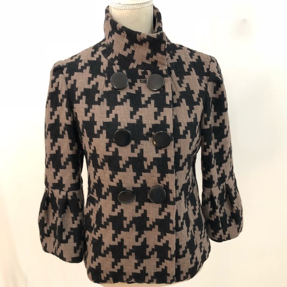MAC & JAC Brown Black Cropped Houndstooth Jacket - Picture 2 of 8